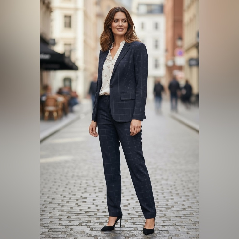 Banana Republic Navy Windowpane Blazer
